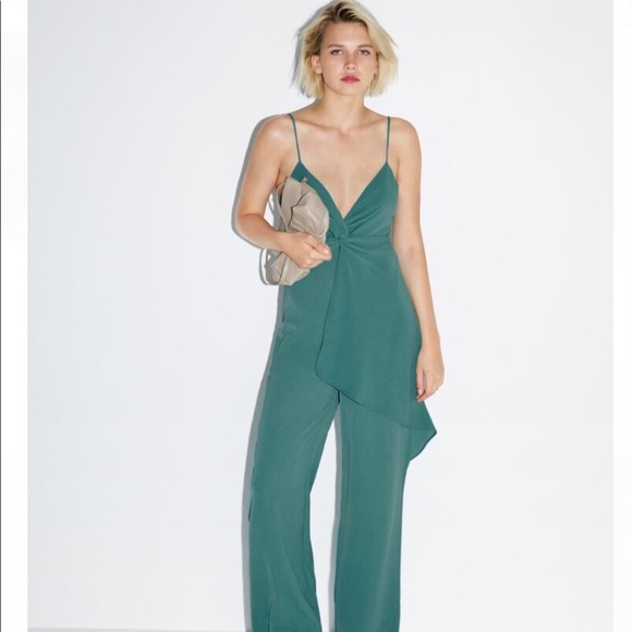 NWT Zara Emerald Green Knotted Jumpsuit - Picture 3 of 8